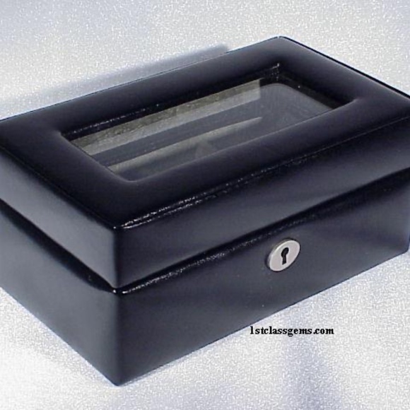 FINAL SALE PRICE Wolf Designs Black Leather 3 Pc. Watch Display Box - Picture 2 of 5